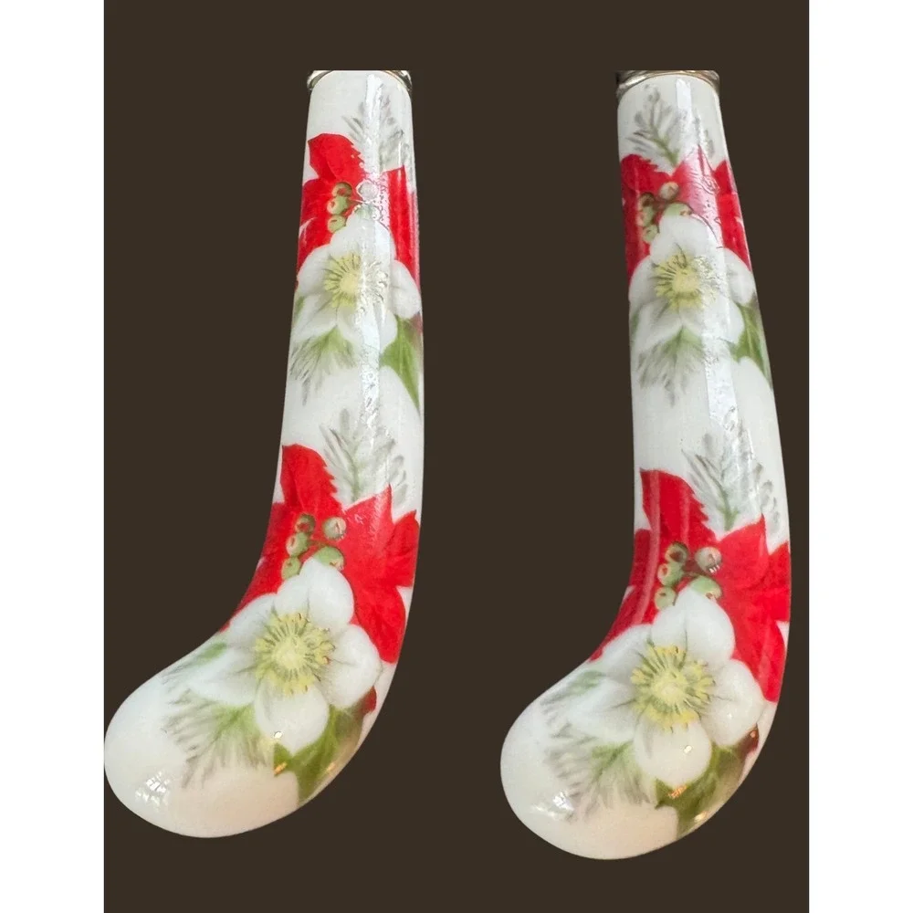 Prill Sheffield England Stainless Poinsettia Porcelain Handle 4pc Serving Set